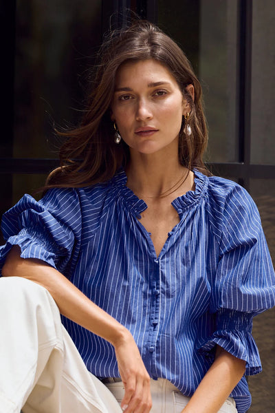 Ivy + Jack - Noetic Stripe Short Sleeve Blouse - Dark Blue