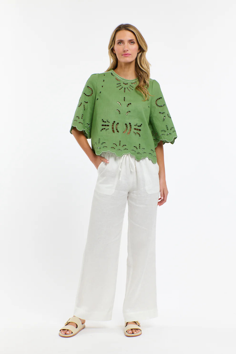 365 Days - Annie embroidered Top - 3DT9436 Kelly Green