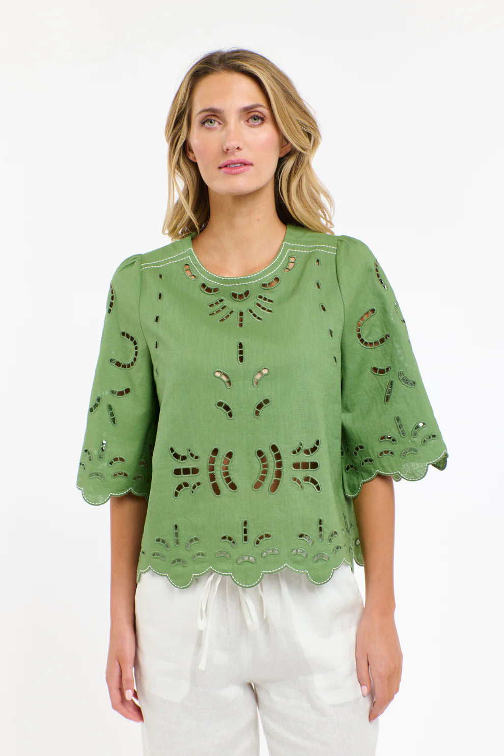 365 Days - Annie embroidered Top - 3DT9436 Kelly Green