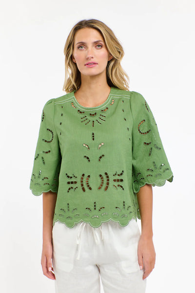 365 Days - Annie embroidered Top - 3DT9436 Kelly Green