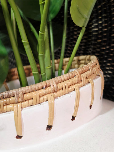 White pottery and rattan Vase - Small