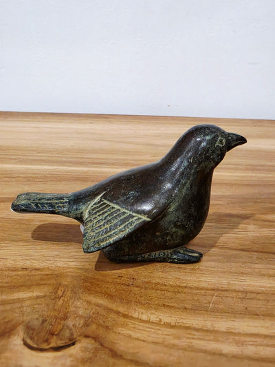 Srikandi - Brass Bird sitting - Antique Green