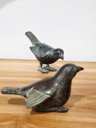 Srikandi - Brass Bird sitting - Antique Green