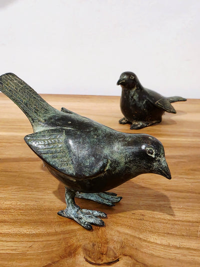 Srikandi - Brass Bird standing - Antique Green