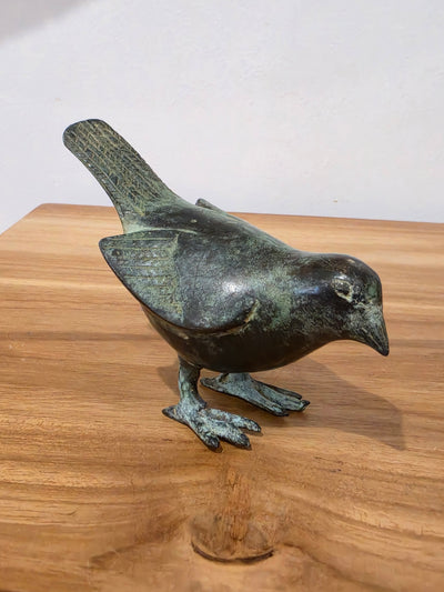 Srikandi - Brass Bird standing - Antique Green