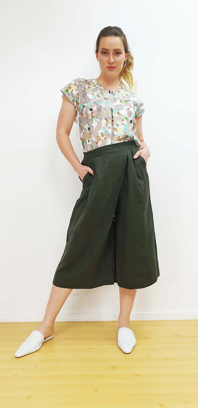 JJ Sisters - Pants - Linen Wide - Dark Green