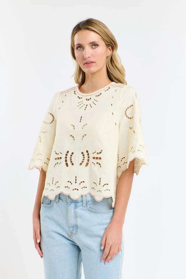 365 Days - Annie Embroidered Top - 3DT9436 Antique Cream