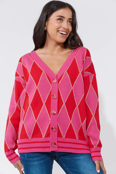 Haven - Casablanca Lurex Cardigan - Chilli/Pink