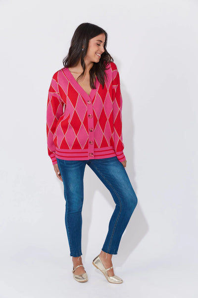 Haven - Casablanca Lurex Cardigan - Chilli/Pink