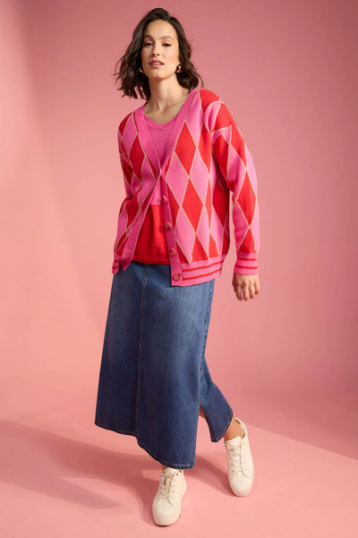 Haven - Casablanca Lurex Cardigan - Chilli/Pink