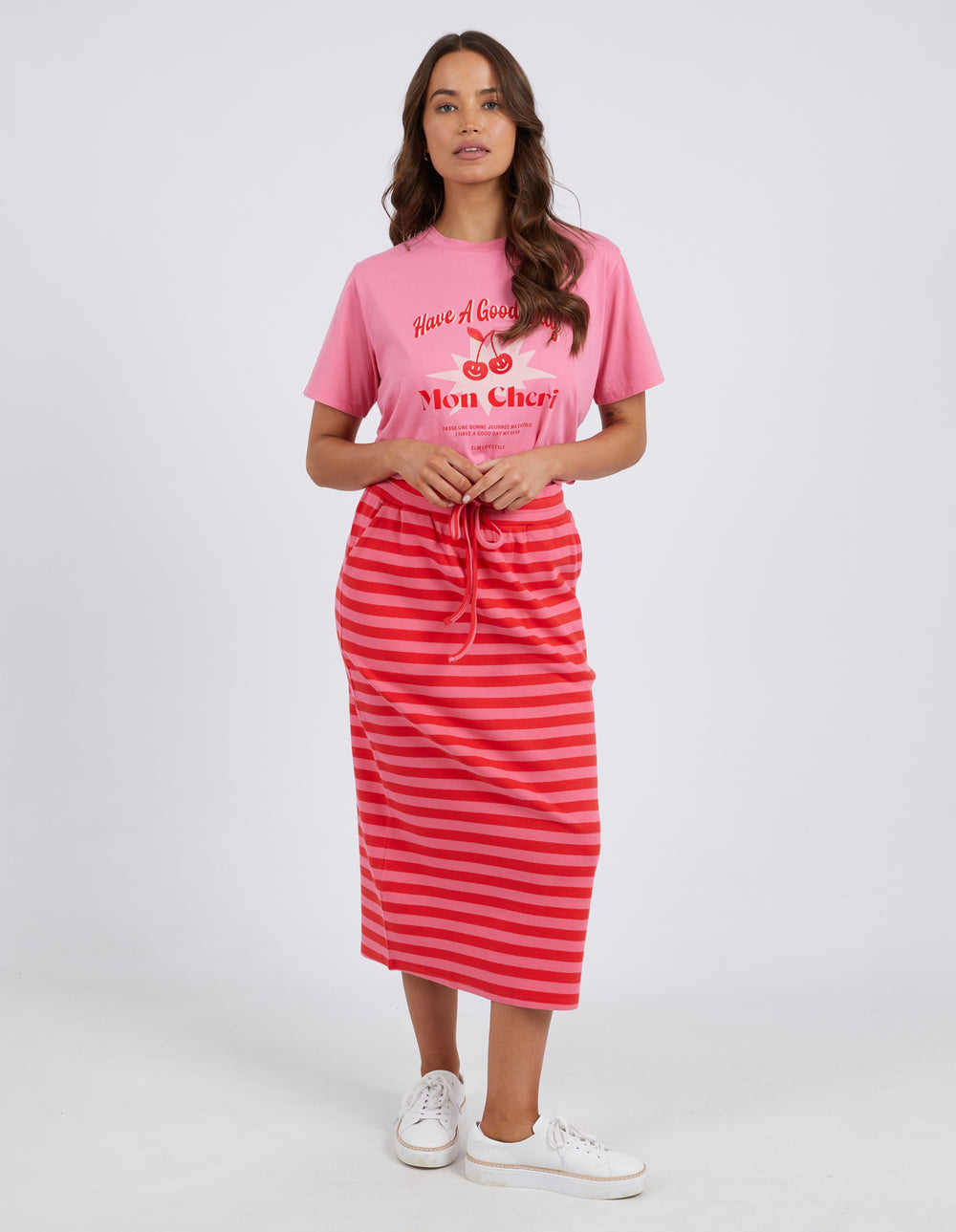 Elm - Sunset Stripe Skirt - Cherry & Peach Stripe