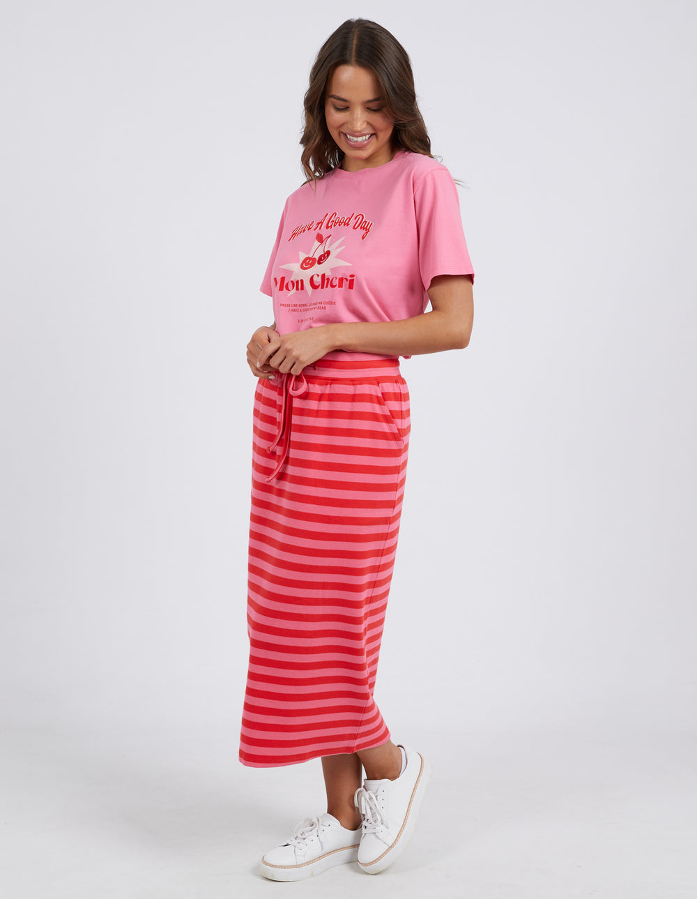 Elm - Sunset Stripe Skirt - Cherry & Peach Stripe