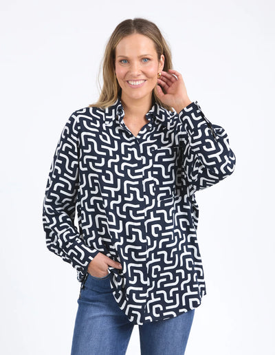 Elm - Gemma Geo Shirt - Navy Geo Print - 8158033Navy