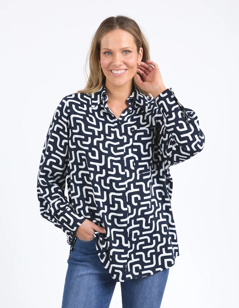 Elm - Gemma Geo Shirt - Navy Geo Print - 8158033Navy
