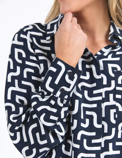 Elm - Gemma Geo Shirt - Navy Geo Print - 8158033Navy