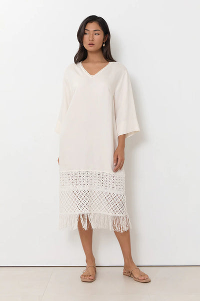 Adorne - Reyes Fringe Detail Dress - Cream