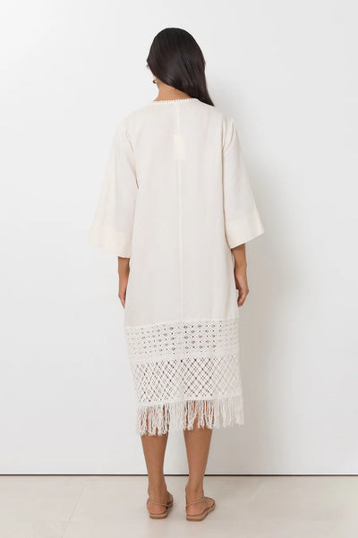 Adorne - Reyes Fringe Detail Dress - Cream