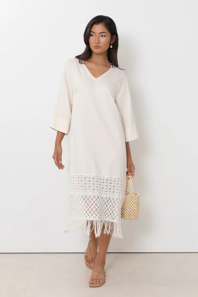 Adorne - Reyes Fringe Detail Dress - Cream