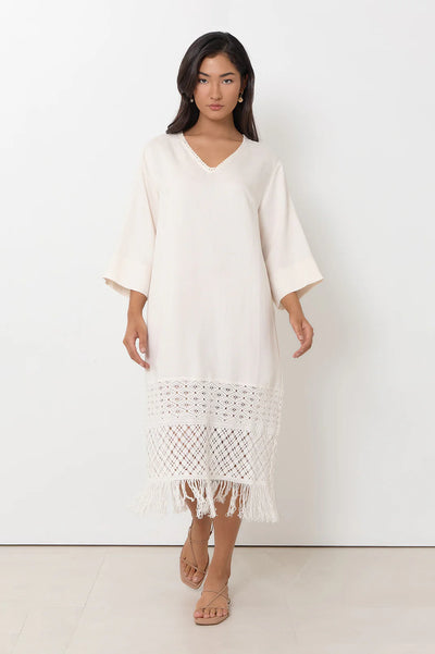 Adorne - Reyes Fringe Detail Dress - Cream