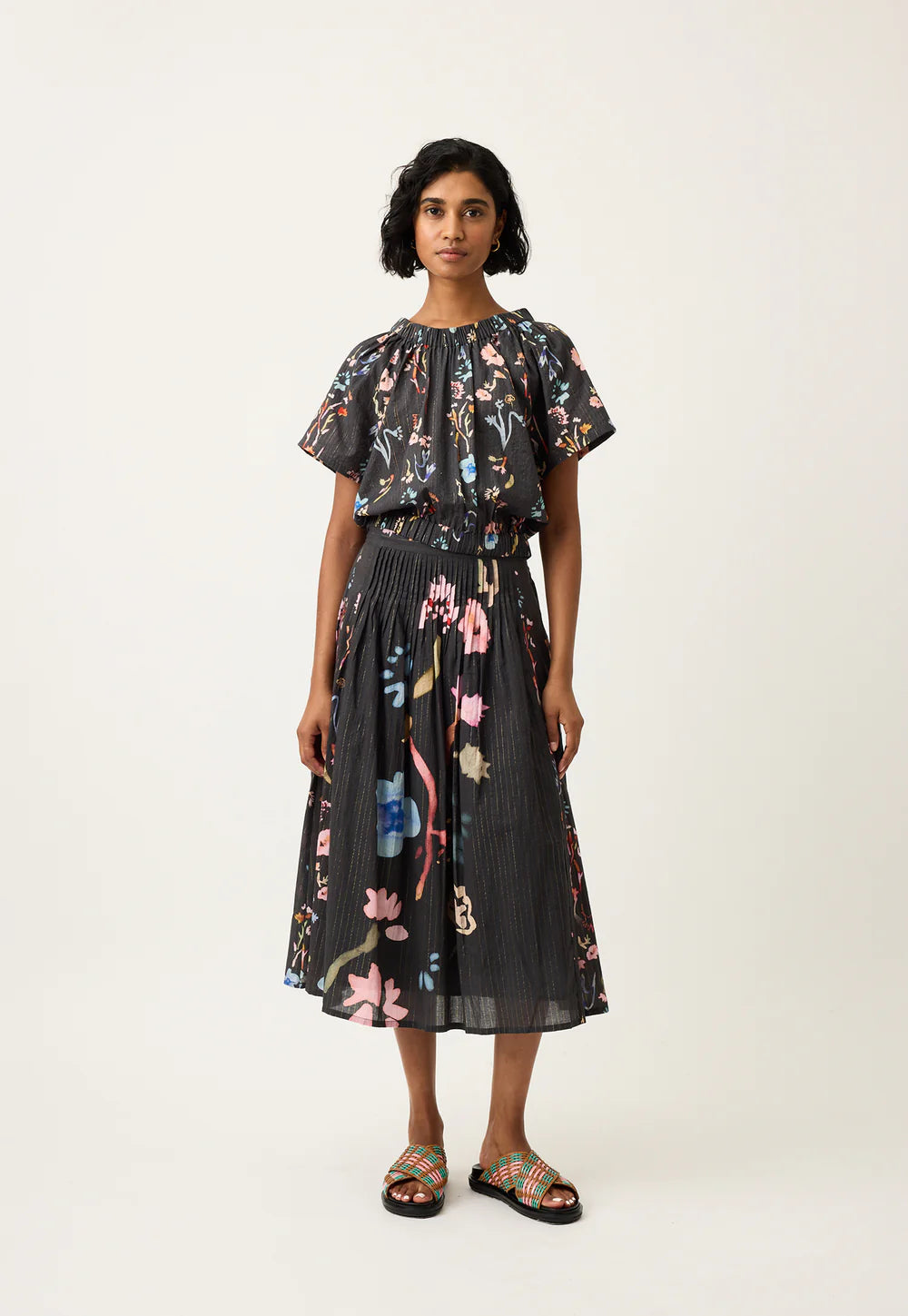 Nancybird - Alma Yoke Skirt - Watercolour Charcoal - S26-A47CH