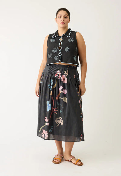 Nancybird - Alma Yoke Skirt - Watercolour Charcoal - S26-A47CH