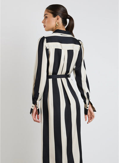 Among The Brave - Cyprus Satin Shirt Midi Dress - Black/Sand - 145861