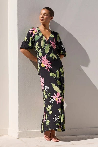Among The Brace - Amora Bias Maxi Dress - Black Floral