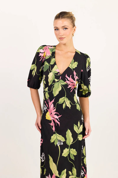 Among The Brace - Amora Bias Maxi Dress - Black Floral
