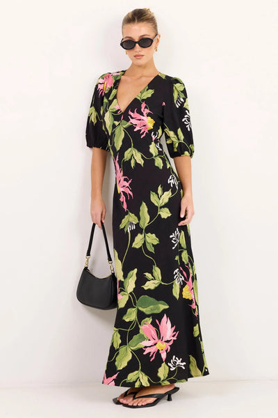 Among The Brace - Amora Bias Maxi Dress - Black Floral