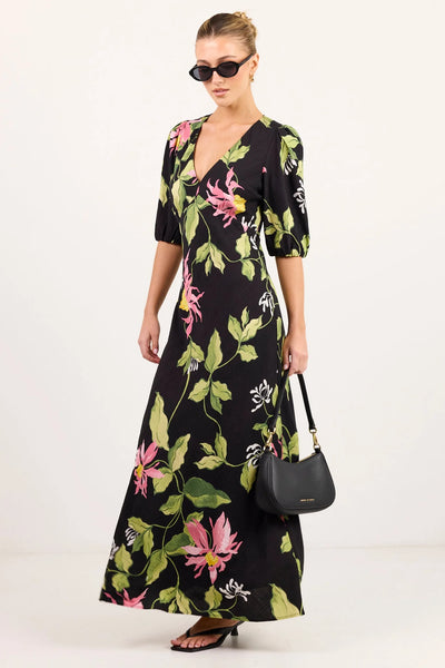 Among The Brace - Amora Bias Maxi Dress - Black Floral