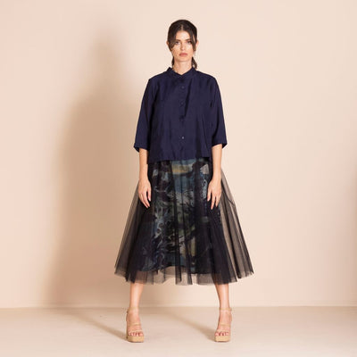 Megan Salmon - Bamboo Manchuria Shirt - Navy - M6616