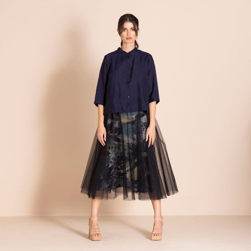 Megan Salmon - Bamboo Manchuria Shirt - Navy - M6616