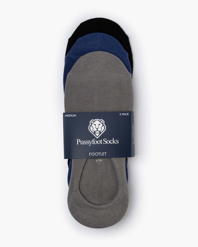 Pussyfoot - 3pk Footlet Socks - Blue | Black | Grey