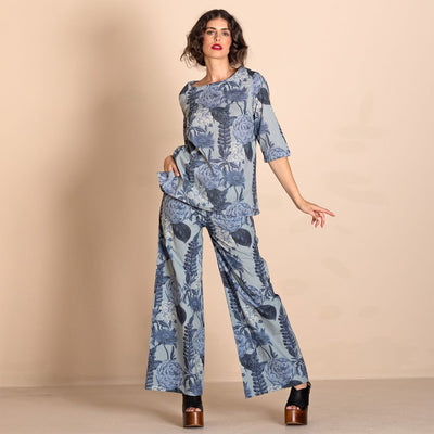 Megan Salmon -Blue Annuals Tee Top