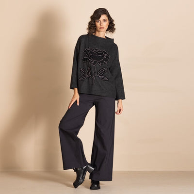 Megan Salmon - Burmese Rose Box Jumper - Charcoal - MSW26-M6744