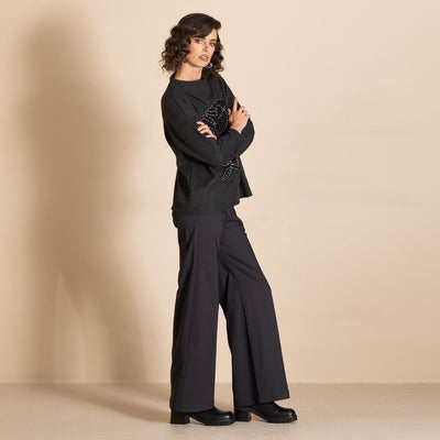 Megan Salmon - Burmese Rose Box Jumper - Charcoal - MSW26-M6744