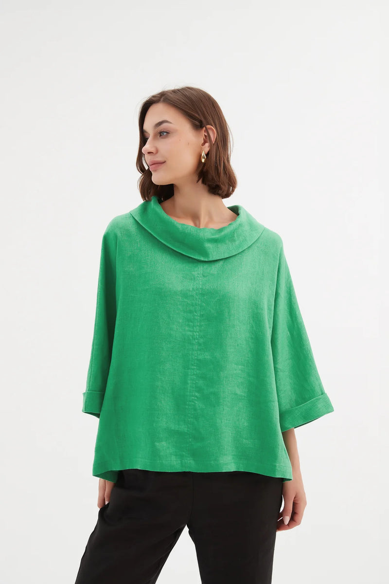 Tirelli - Top - Funnel Neck Boxy - Cool Green