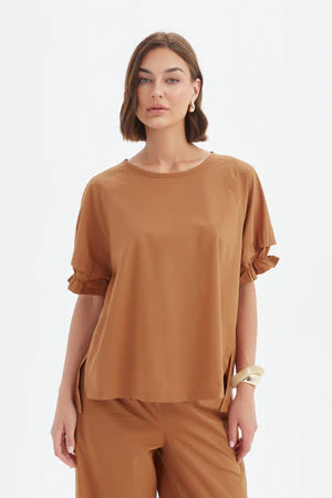 Tirelli - Ruffle Sleeve Lyocell Top - 25A3730 Russet