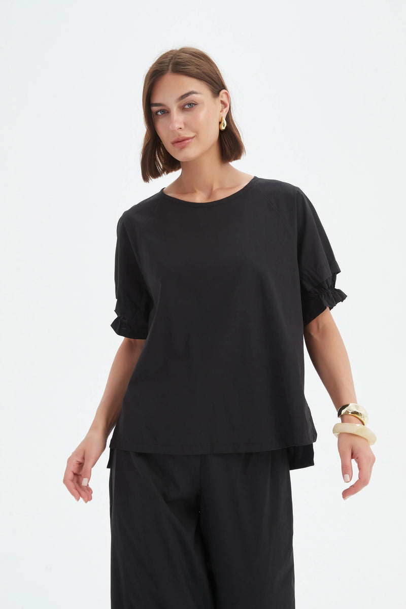 Tirelli - Ruffle Sleeve Lyocell Top - 25A3730 Black