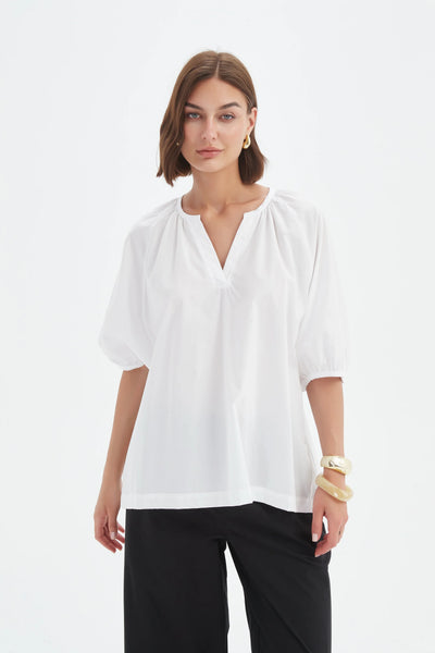 Tirelli - Gathered Notch Neck Top - 25A3731 White