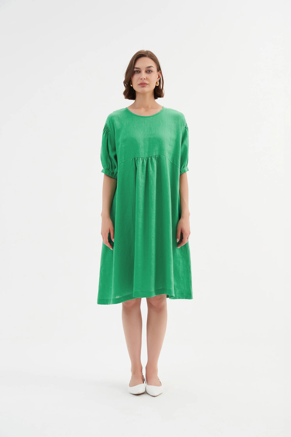 Tirelli - Dress - Bishop Sleeve Shirring - Cool Green