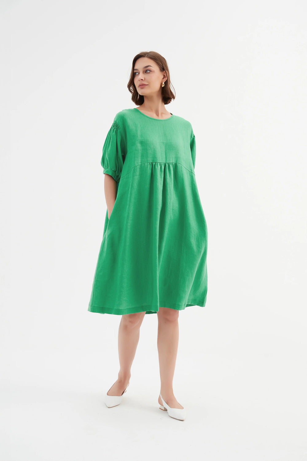 Tirelli - Dress - Bishop Sleeve Shirring - Cool Green