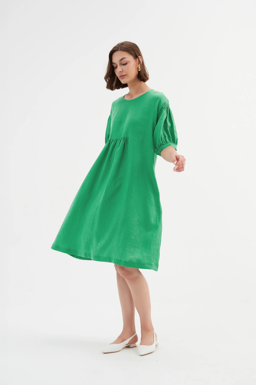 Tirelli - Dress - Bishop Sleeve Shirring - Cool Green