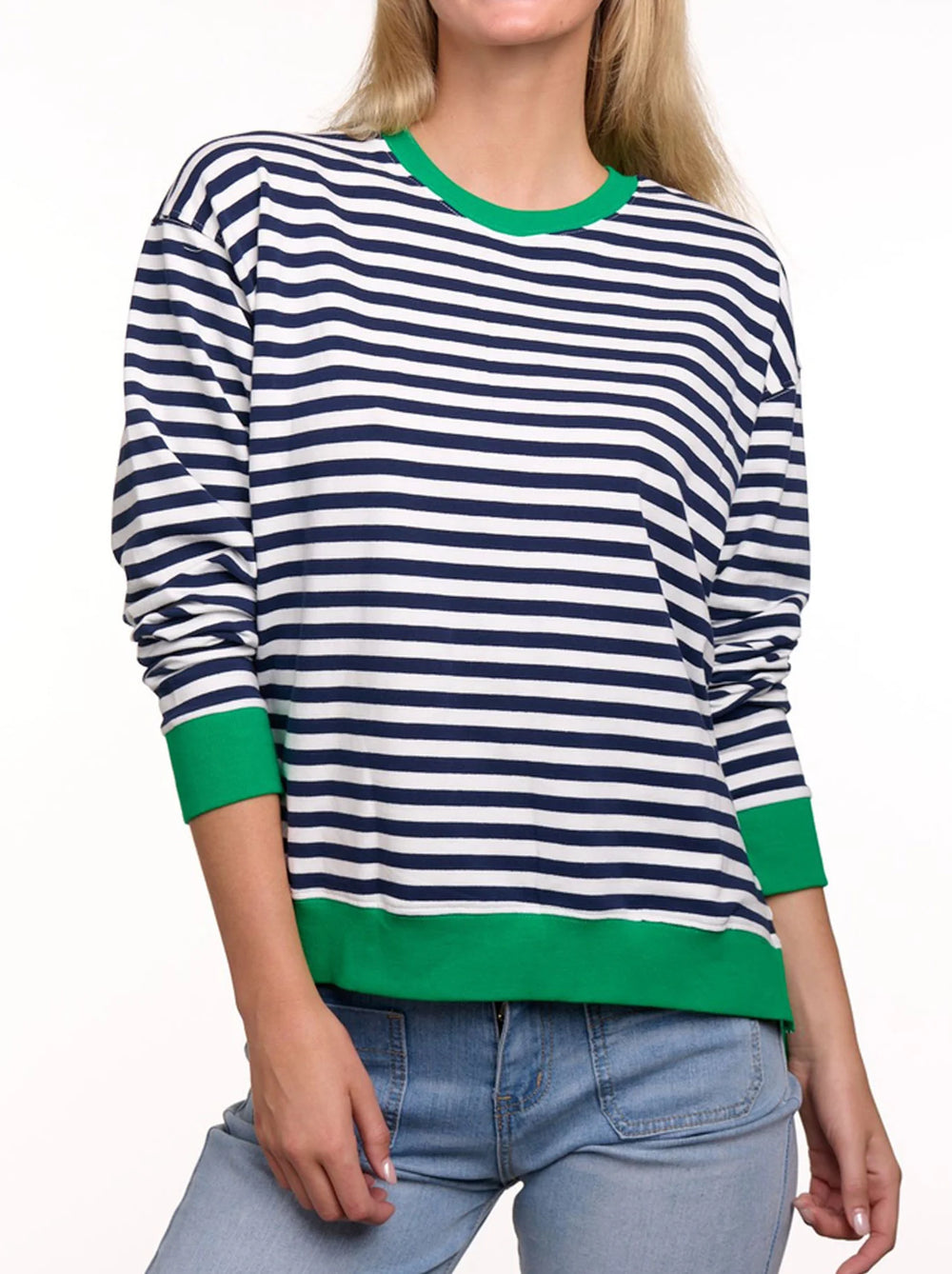 Basic 123 - Alaska stripe Sweater - BAS07 Navy Stripe/Emerald Trim