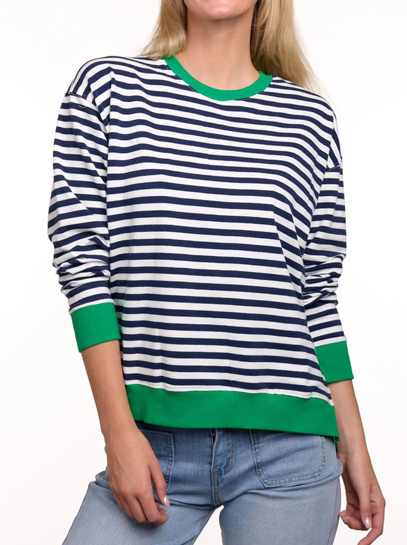Basic 123 - Alaska stripe Sweater - BAS07 Navy Stripe/Emerald Trim
