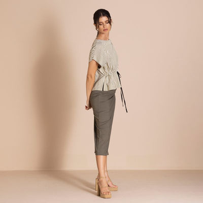Megan Salmon - Candy Stripe Tableau Top - Khaki - M6645