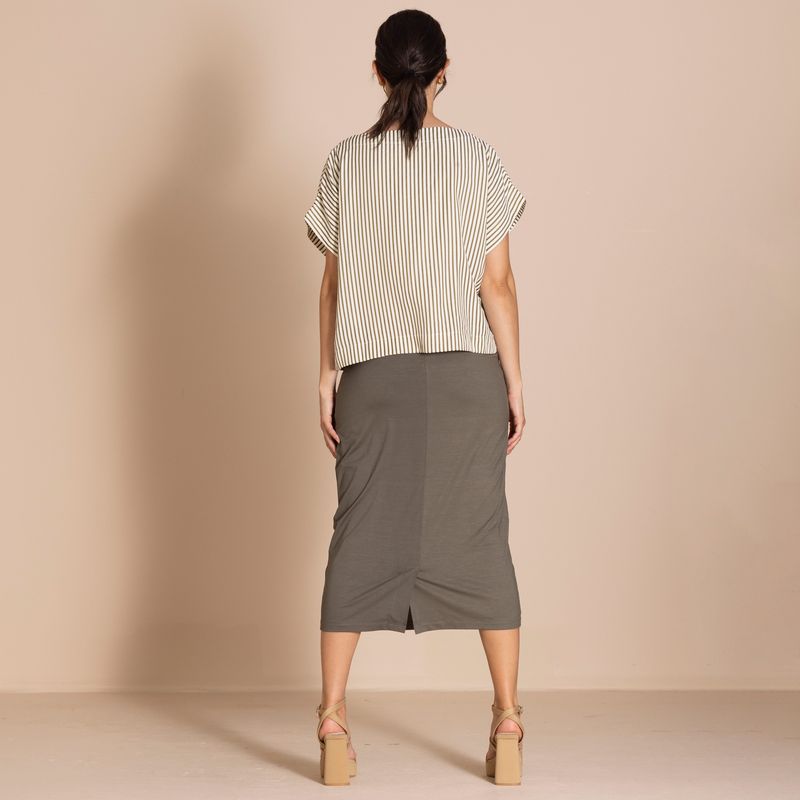 Megan Salmon - Candy Stripe Tableau Top - Khaki - M6645