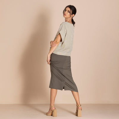Megan Salmon - Candy Stripe Tableau Top - Khaki - M6645