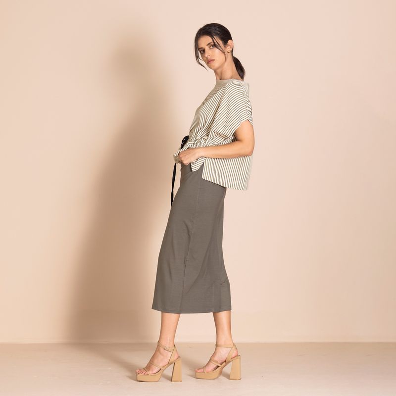 Megan Salmon - Candy Stripe Tableau Top - Khaki - M6645