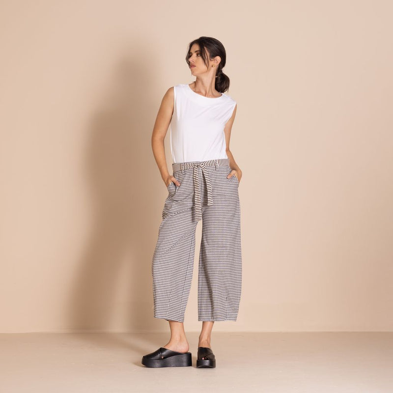 Megan Salmon - Check Barrel Pant - Navy/Cream - M9612